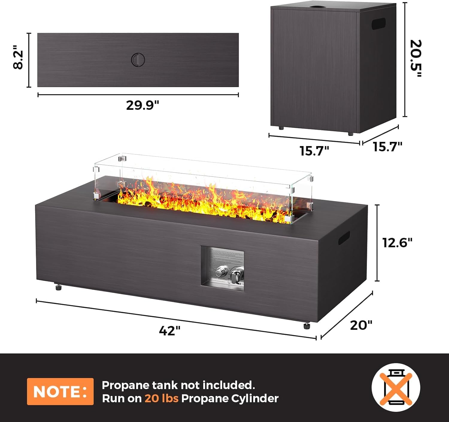 Jocoevol 42in Fire Pit Table Propane Fire Pit 50,000 BTU