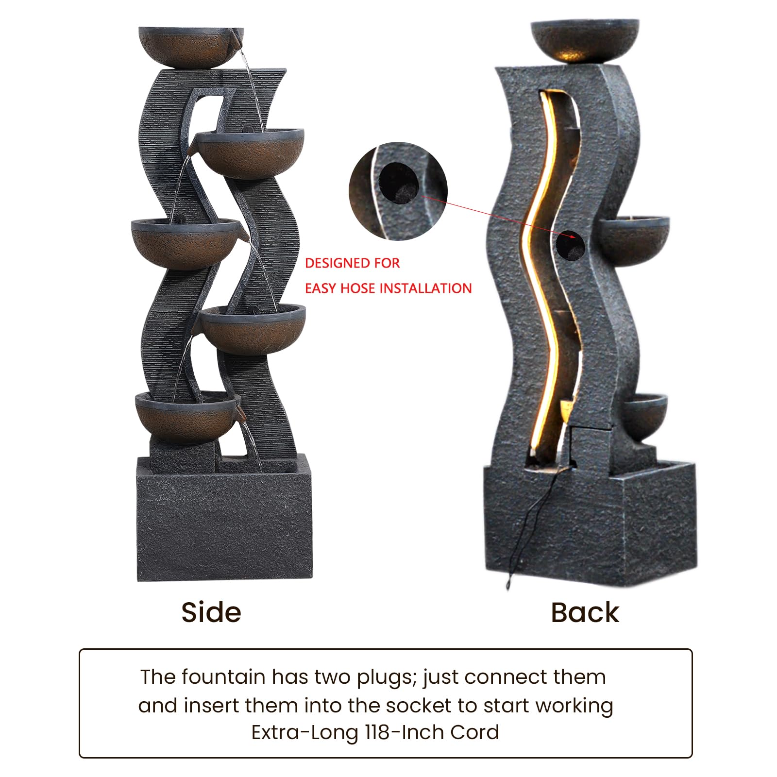 Takamota 52.8" Tall Outdoor Water Fountain with Lights