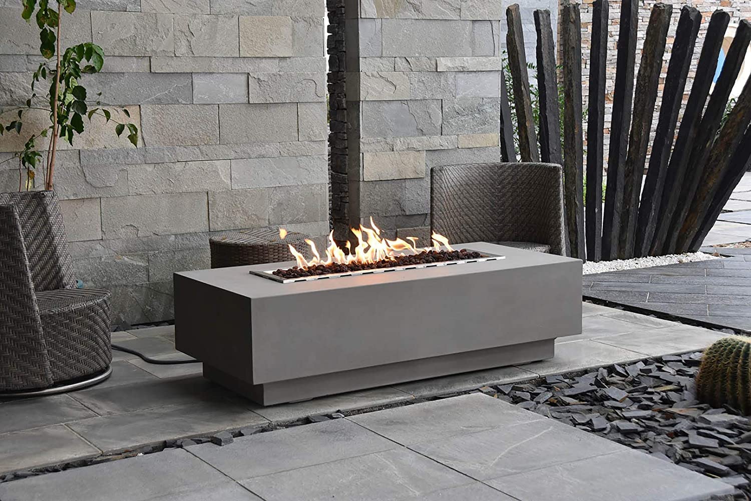 Elementi | Granville Gas Fire Pit Cast Concrete 60" Rectangular Fire Table