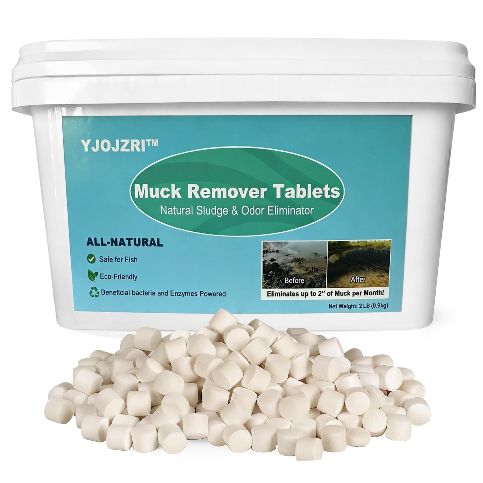 Natural Pond Sludge Remover Tablets with Beneficial Bacteria & Enzymes, Safe for Plants, Fish, Helps Break Down Muck & Reduce Odors Naturally, 2 lb