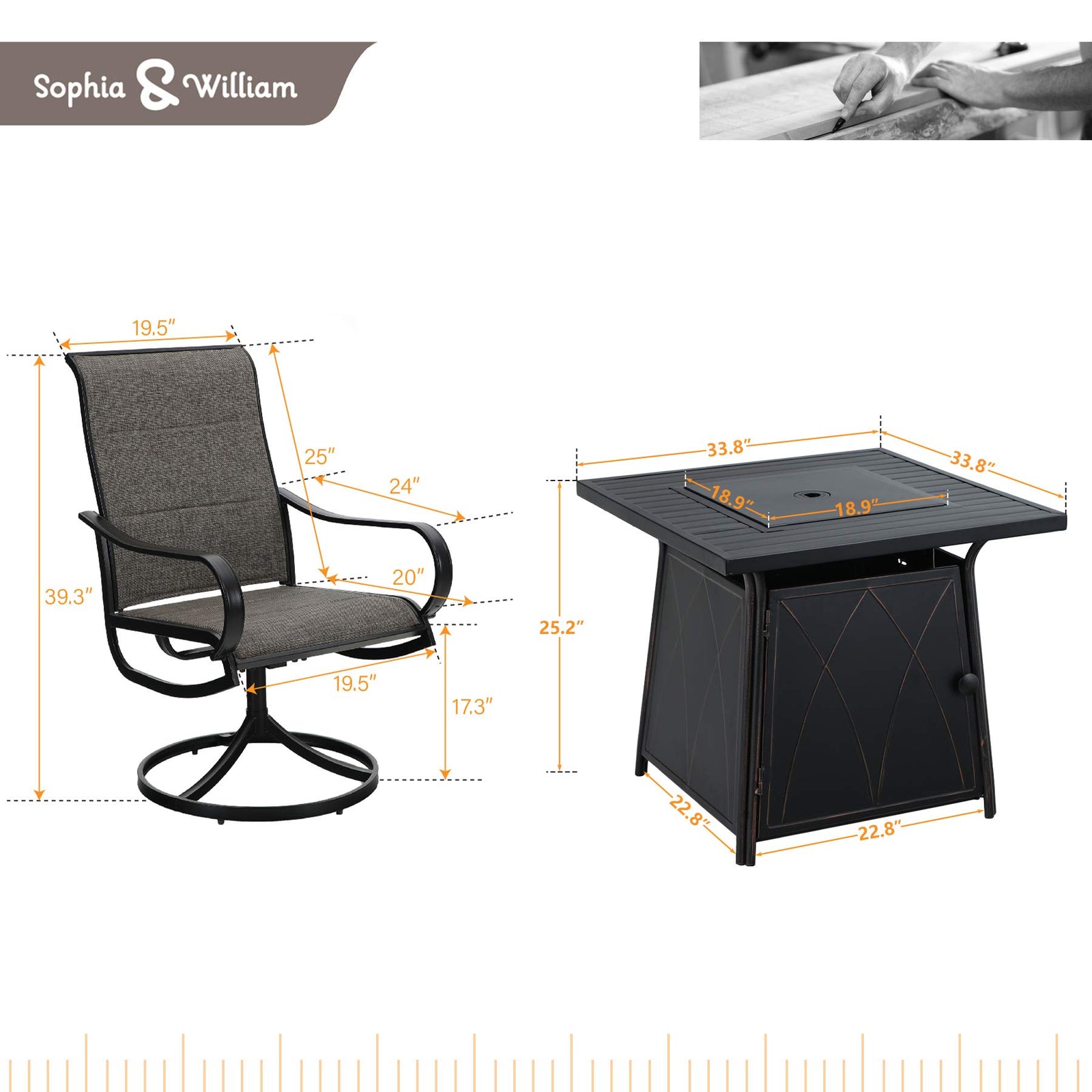 Sophia & William 5 Pieces Patio Dining Set with Gas Fire Pit Table