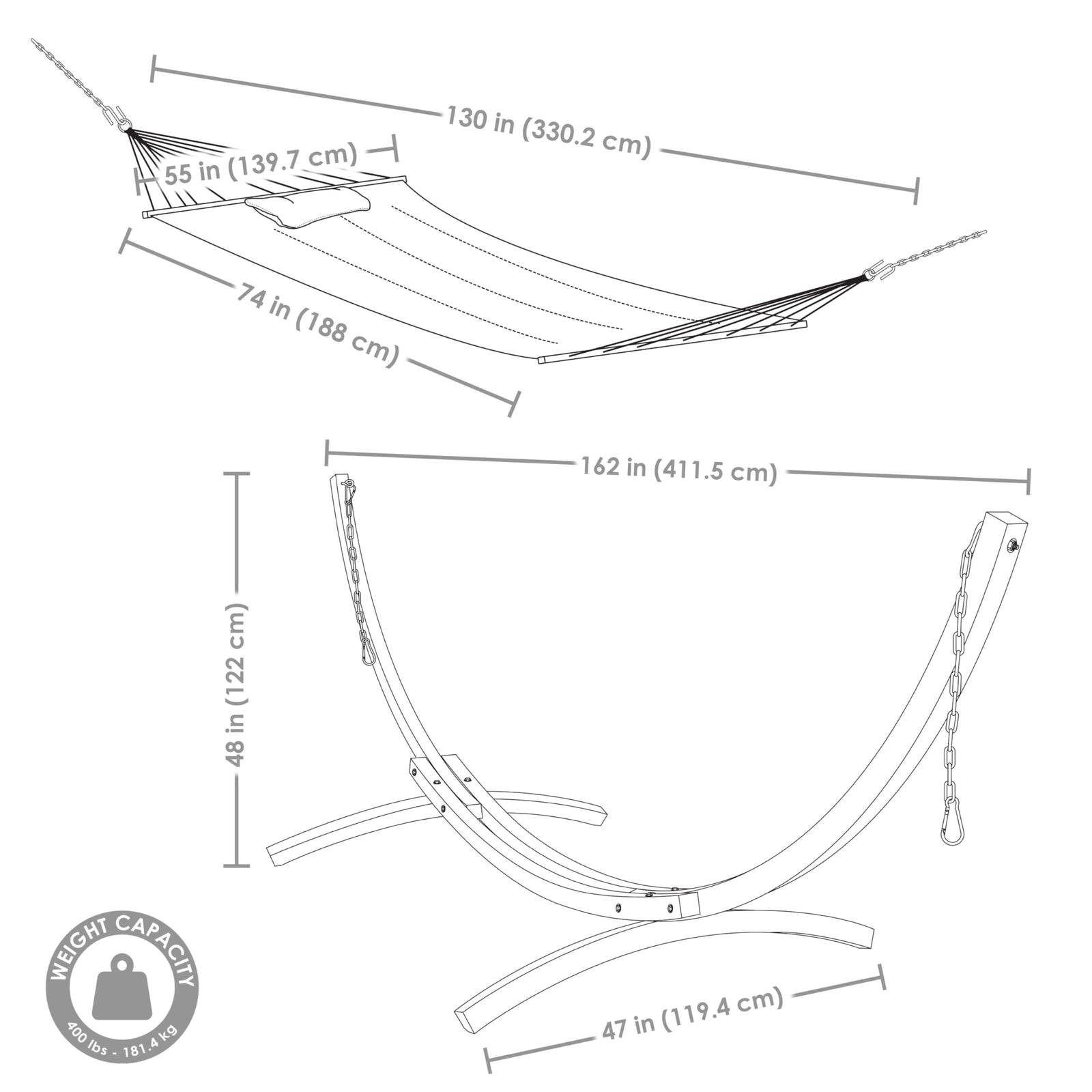 Sunnydaze Double Quilted Fabric Hammock with 13-Foot Curved Arc Wood Stand - 400-Pound Capacity - Sandy Beach