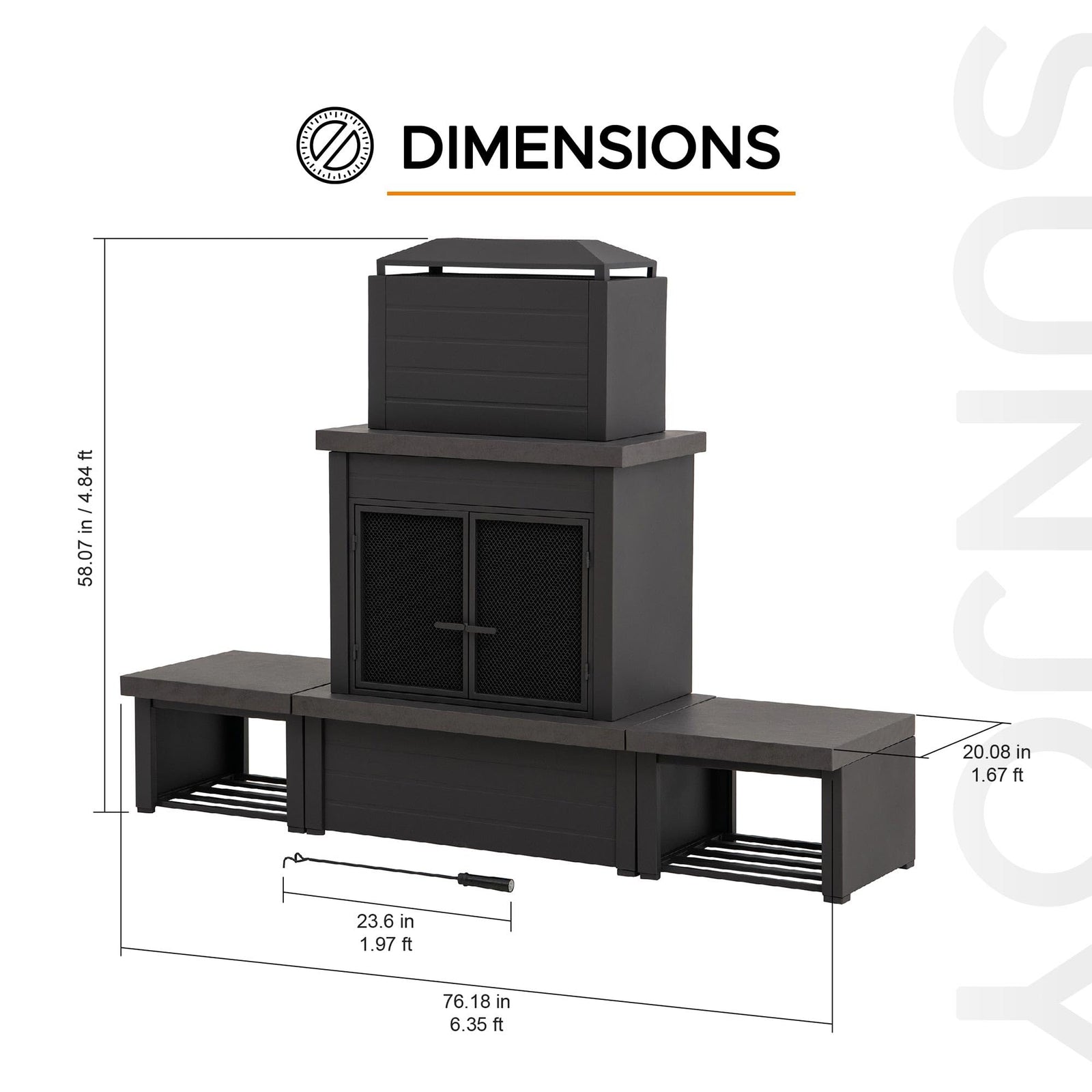 SUNJOY Outdoor Fireplace with Wood Storage and Chimney, Steel Metal Wood Burning Fire Pit with Mesh Spark Screen Door & Fire Poker, Fireplace Tool and PVC Cover, for Patio Garden Deck Backyard, Brown