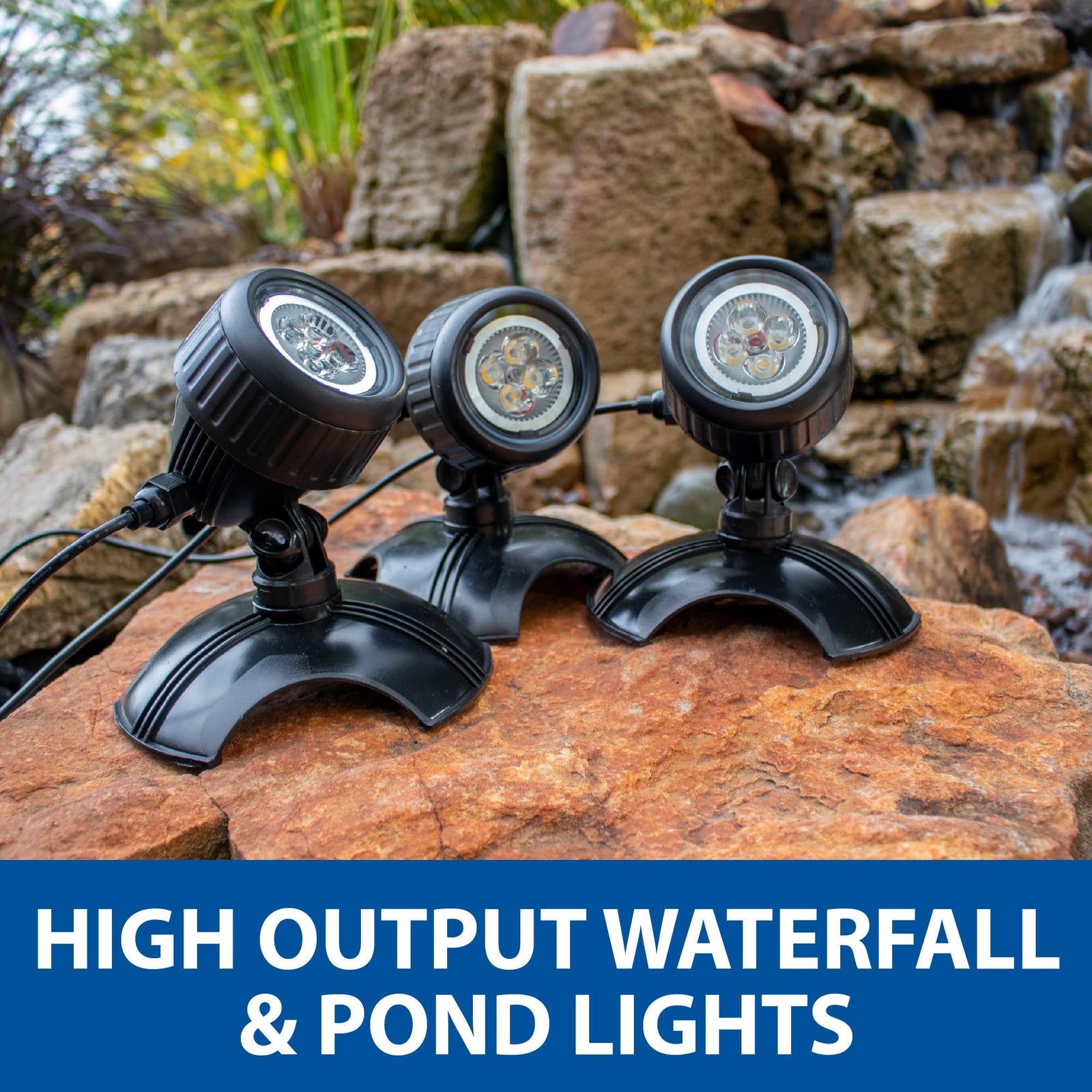 The Pond Guy LEDPro 3-Watt Submersible Lights, Outdoor & Underwater Lighting for Fish Ponds, Water Garden, Fountains, & Waterfall—3-Pack Light Kit