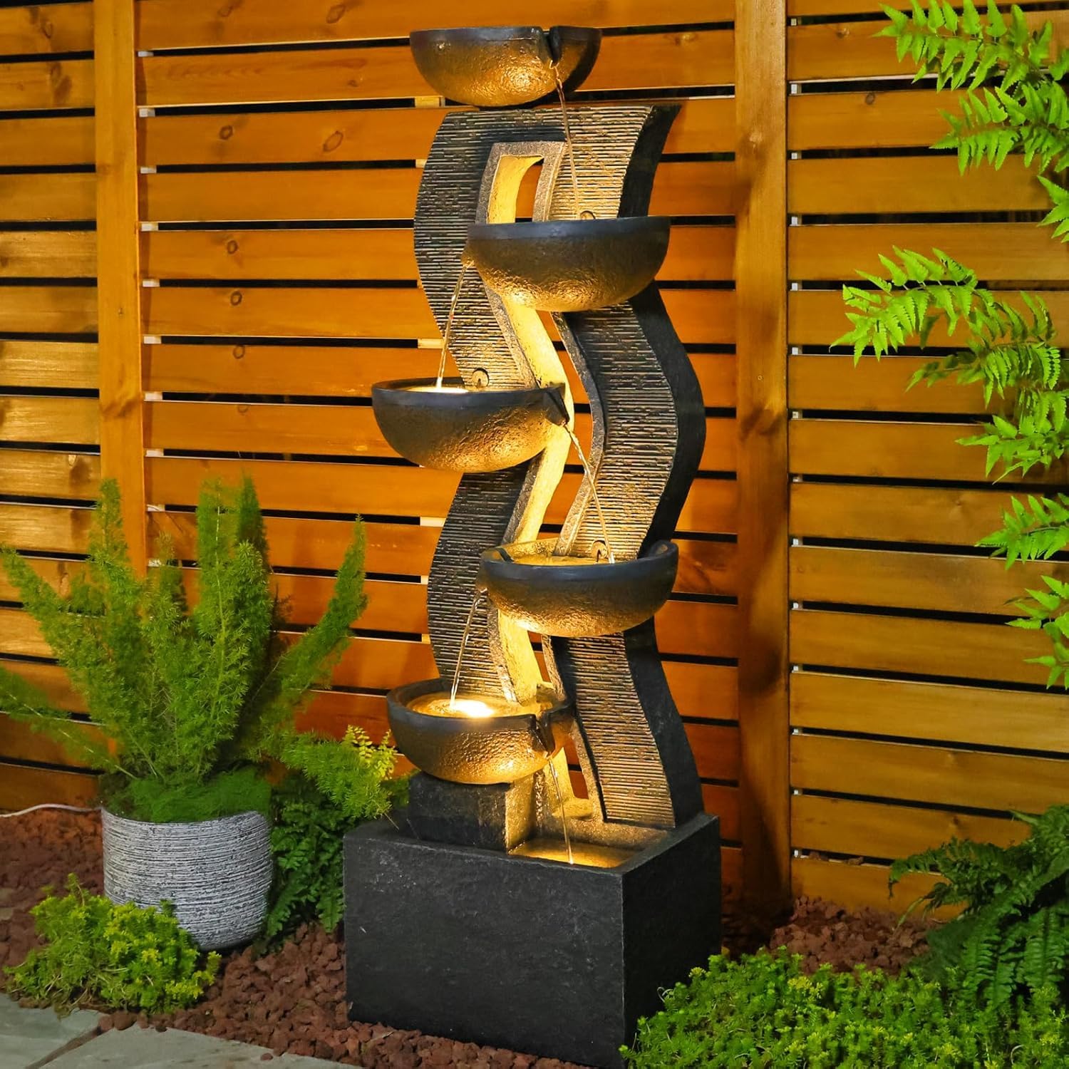 Takamota 52.8" Tall Outdoor Water Fountain with Lights