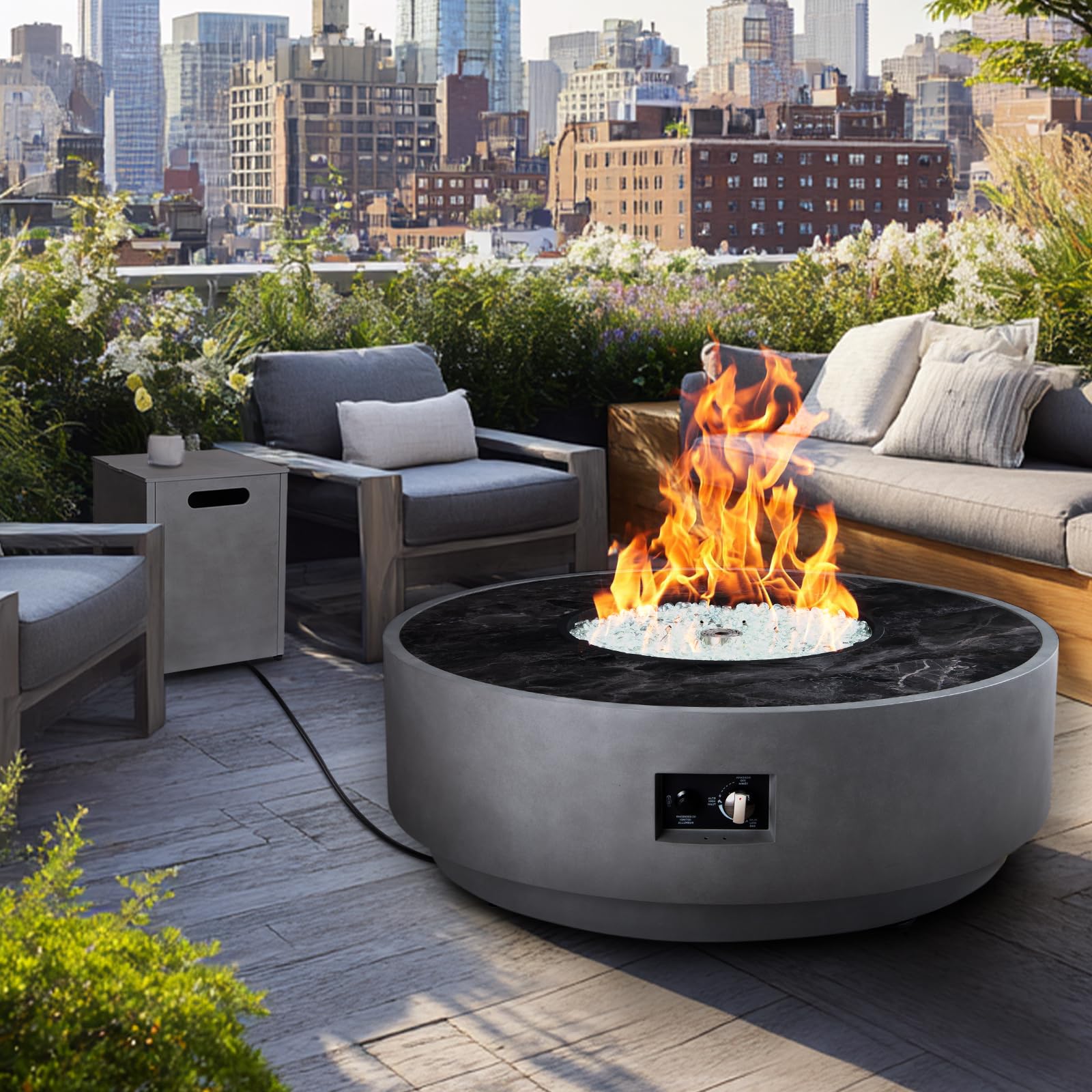 FLOOORE 42 Inch Fire Pit Table, Outdoor Propane 65,000 BTU