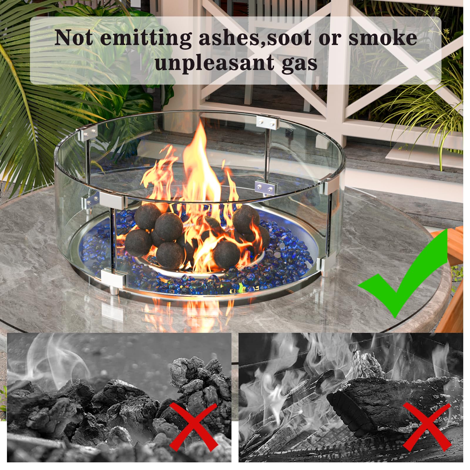 GRISUN Black Round Ceramic Fire Balls for Fire Pit, 4 Inch Tempered Fire Stones for Natural or Propane Fireplace, Safe for Outdoors and Indoors Fire Pit Reusable Fireballs, Set of 12