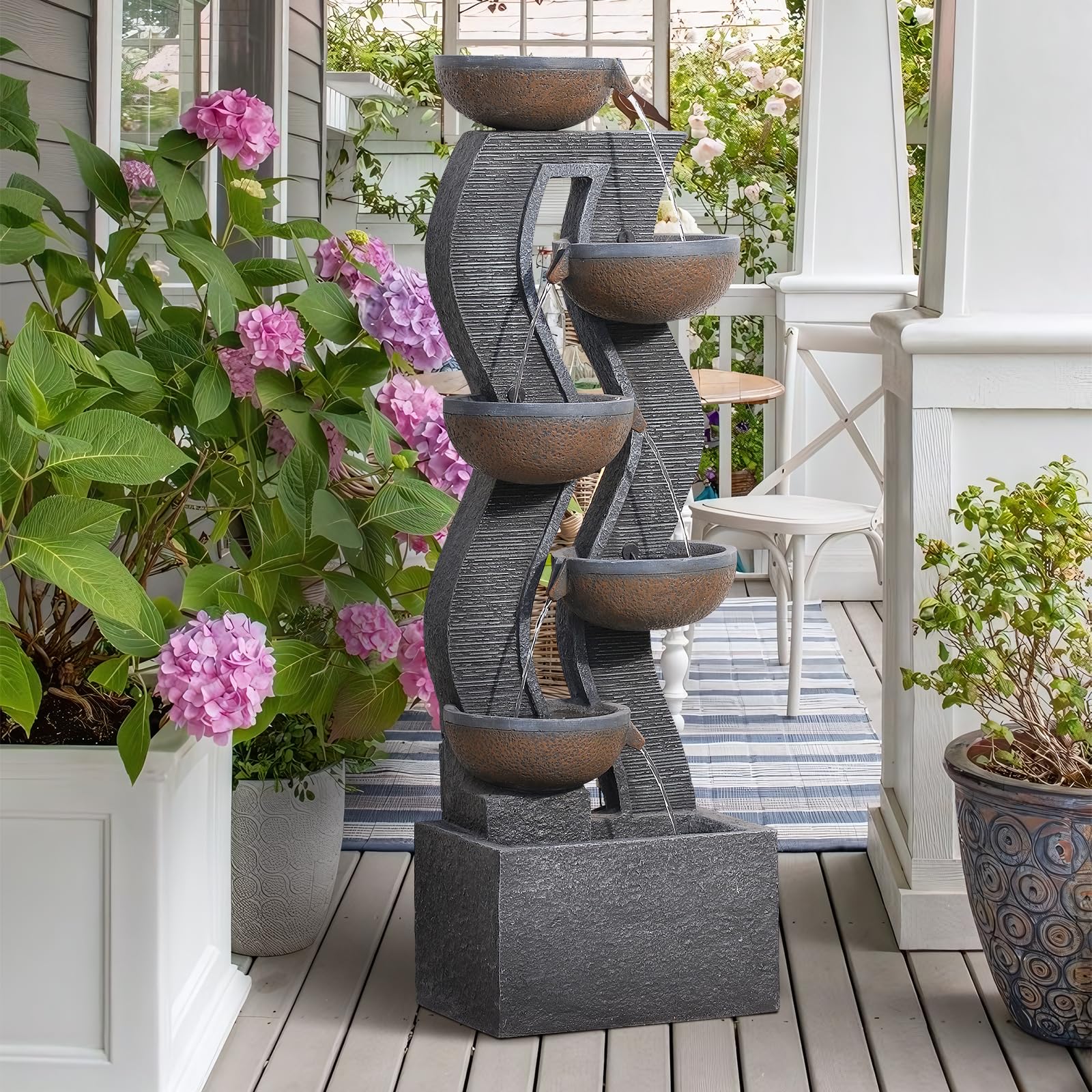 Takamota 52.8" Tall Outdoor Water Fountain with Lights