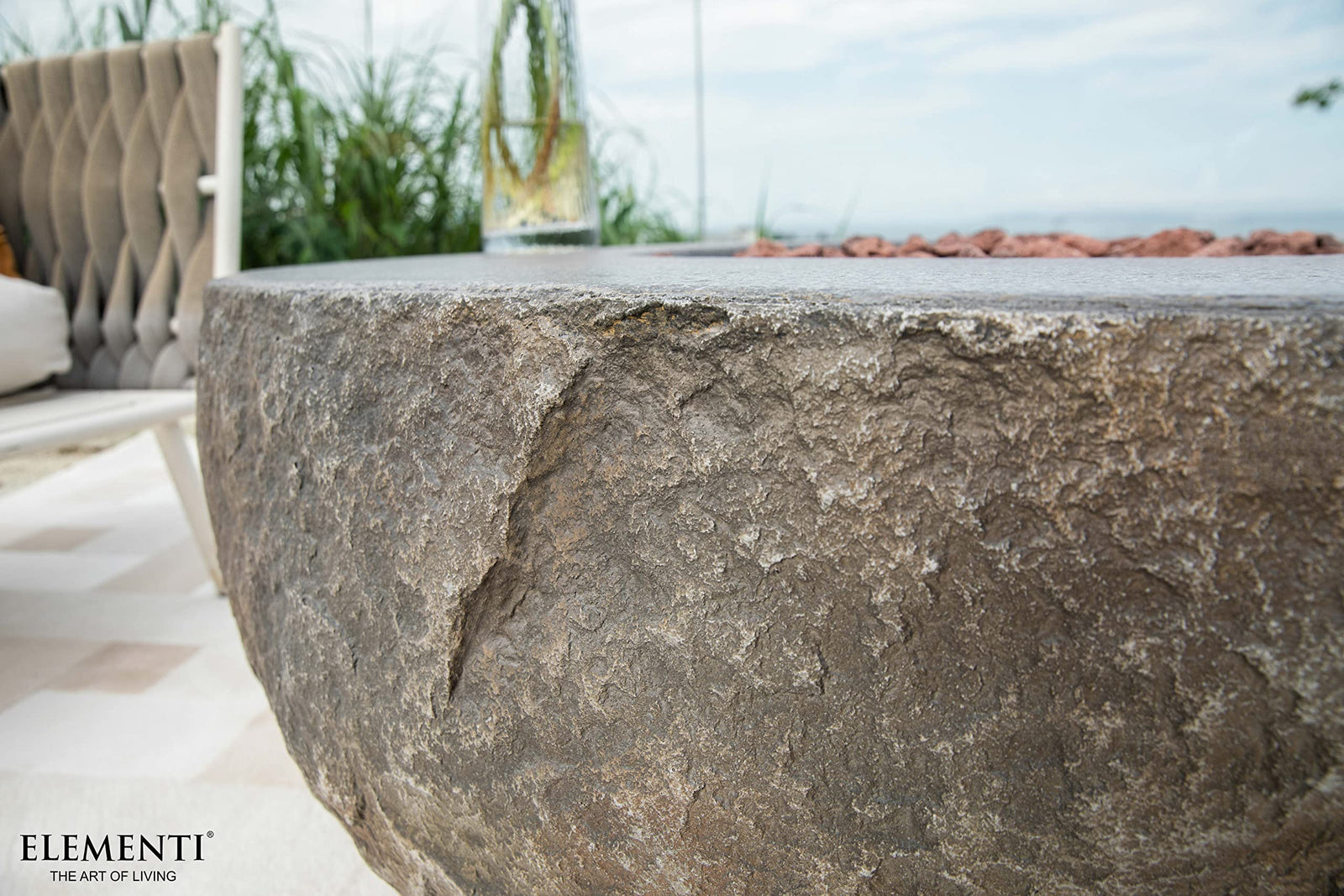 Elementi | Boulder Gas Fire Pit Cast Concrete Semi-Round Fire Table