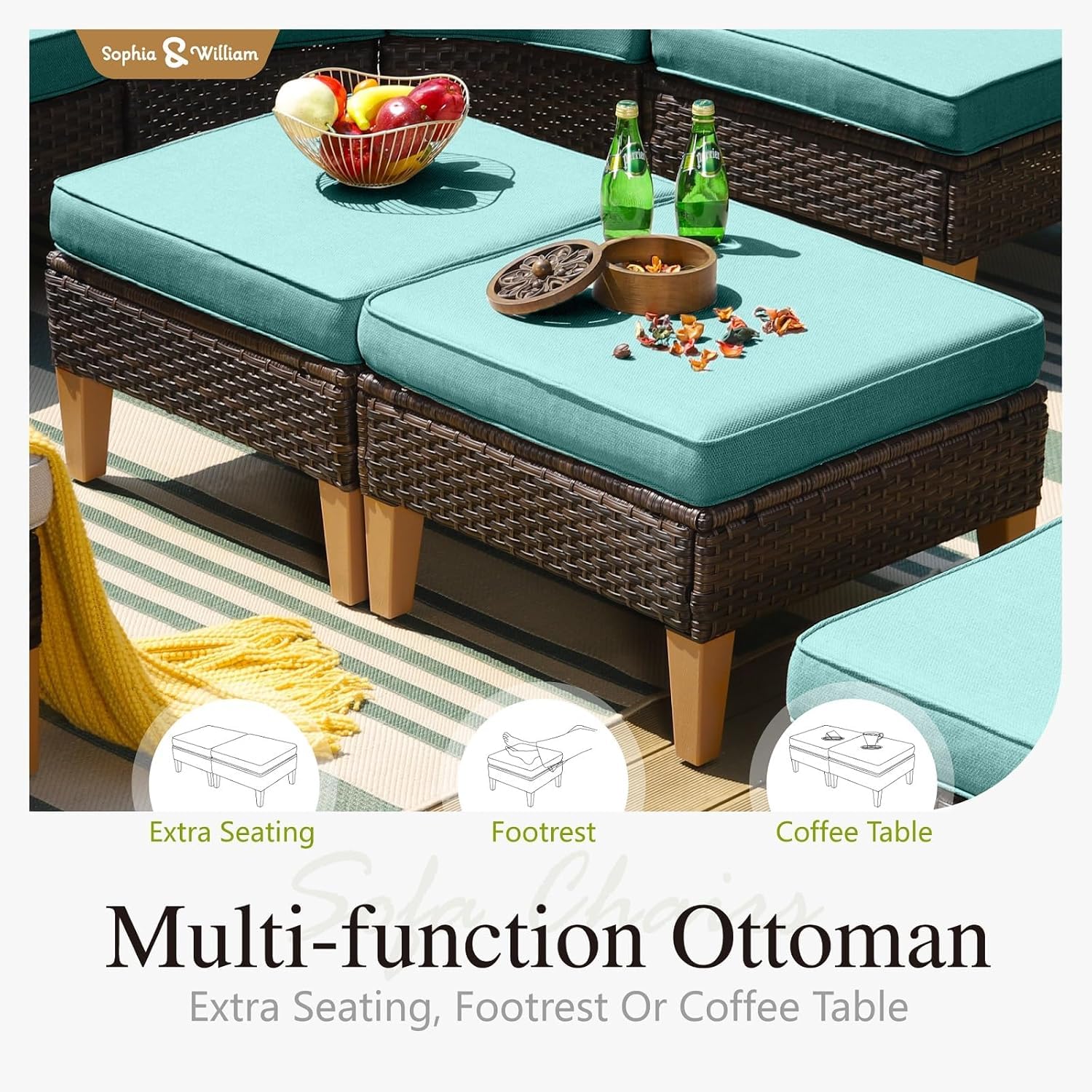 Sophia & William Patio Furniture Set with 45" Fire Pit Table, 10 Piece Outdoor Wicker Furniture