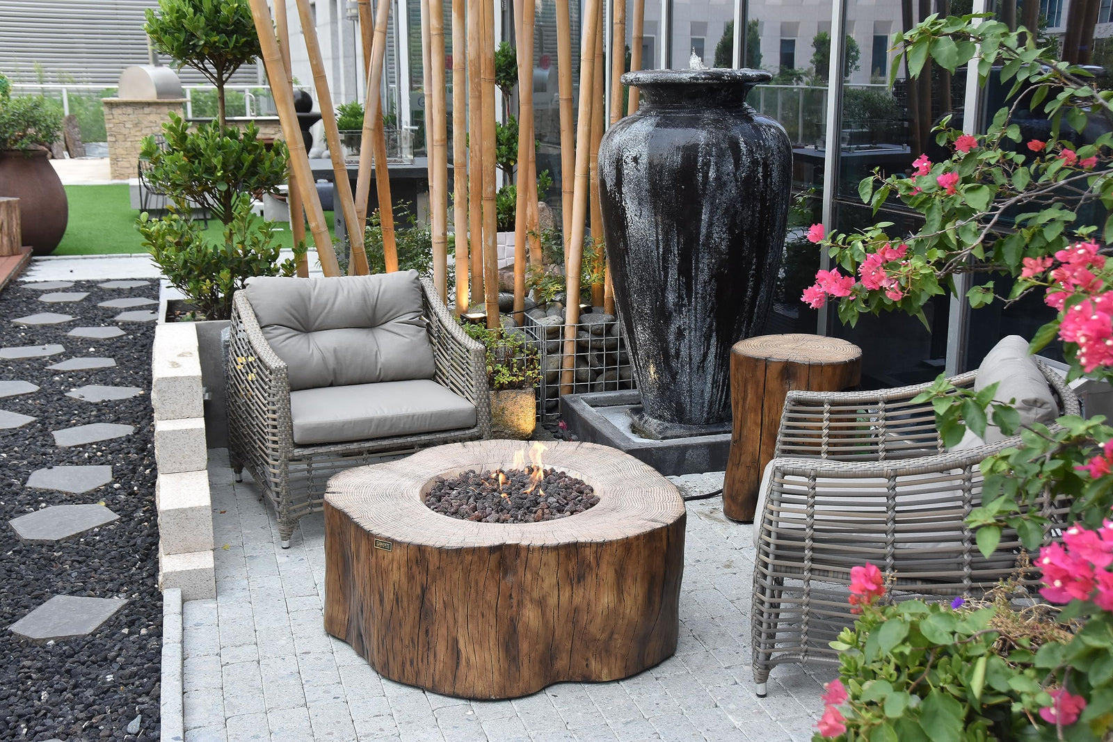 Elementi | Manchester Gas Fire Pit Cast Concrete Semi-Round Fire Table