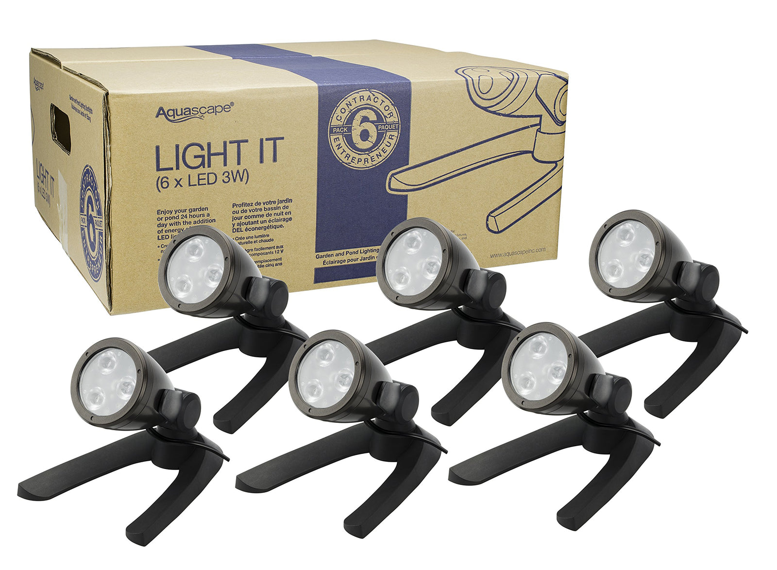 Aquascape Pond and Landscape LED 3-Watt Spotlight 6-Pack, Warm White Low Voltage Submersible Outdoor Lights for Water Features, Gardens, Trees, and Waterfalls, 84047