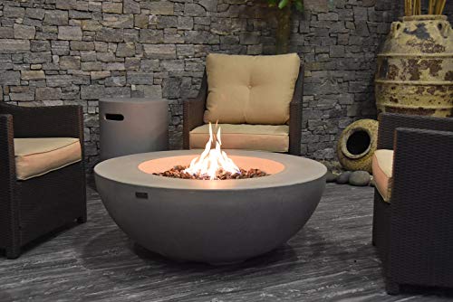Elementi Lunar Bowl Cast Concrete Natural Gas Fire Table, Outdoor Fire Pit Fire Table/ Patio Furniture, 45,000 BTU Auto-Ignition, Stainless Steel Burner, Canvas Cover and Lava Rock Included