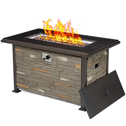 Vicluke 44 Inch Aluminum Propane Fire Pit Table with Faux Ledgestone
