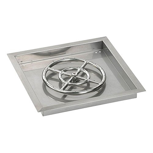American Fireglass SS-SQPKIT-N-18 Natural Gas 18" Square Stainless Steel Drop-in Pan with Spark Ignition Kit (12" Fire Pit Ring)