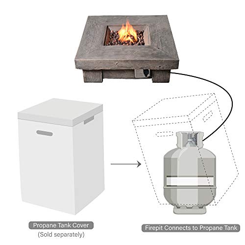 Peaktop HF11501AA Propane Gas Wood Look Square 40,000 BTU Fire Pit Table for Outdoor Patio Garden Backyard Decking with PVC Cover, Lava Rock, 35" x 35", Gray