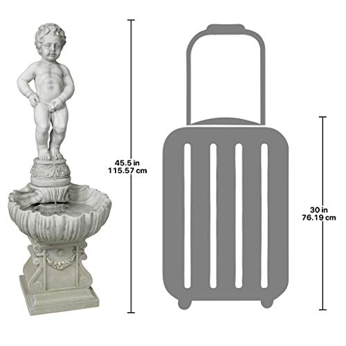 Design Toscano NG33505 Complete Manneken PIS Peeing Boy Fountain Garden Decor with Base Outdoor Water Feature, 17 Inches Wide, 17 Inches Deep, 45 Inches High, Antique Stone Finish