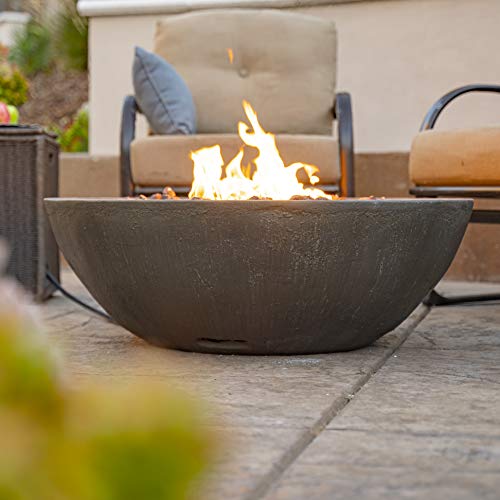 Bond Manufacturing 67504 Mondavi 36" Round 65,000 BTU Faux Concrete Gas Fire Bowl, Height: 12.5", Brown