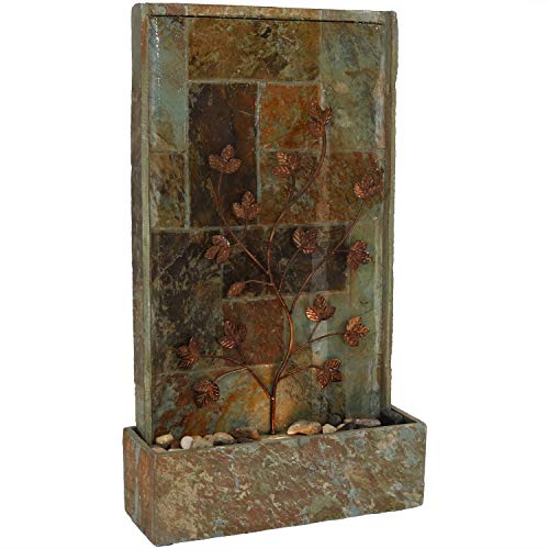 Sunnydaze Outdoor Waterfall Fountain with LED Light - Decorative Climbing Vines - Water Feature for Garden Walls, Fences, Yard, Deck and Patio - 32 Inch Tall