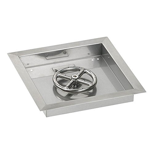 American Fireglass SS-SQPKIT-N-12 Natural Gas 12" Square Stainless Steel Drop-in Pan with Spark Ignition Kit (6" Fire Pit Ring)