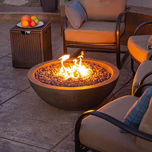 Bond Manufacturing 67504 Mondavi 36" Round 65,000 BTU Faux Concrete Gas Fire Bowl, Height: 12.5", Brown