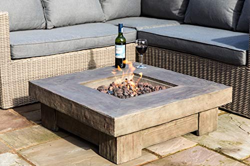 Peaktop HF11501AA Propane Gas Wood Look Square 40,000 BTU Fire Pit Table for Outdoor Patio Garden Backyard Decking with PVC Cover, Lava Rock, 35" x 35", Gray