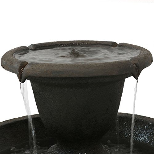 Sunnydaze 25-Inch H Streaming Falls 2-Tier Outdoor Water Fountain - Waterfall Feature for The Yard or Patio - Brown