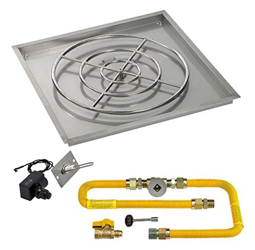 American Fireglass SS-SQPKIT-N-36H Drop-in-Pan, 36" x 36" 30" Ring Burner, Stainless Steel, Black and Copper