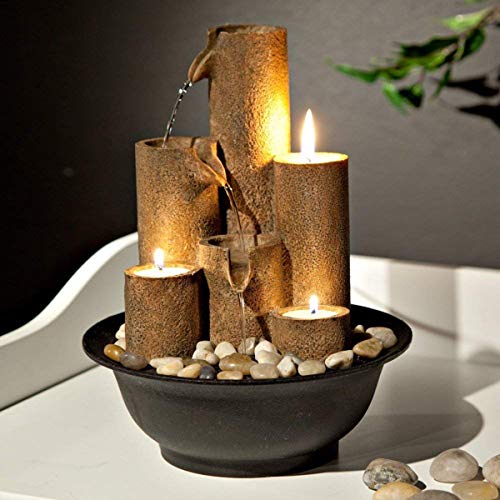 Alpine Corporation Tiered Column Tabletop Fountain with 3 Candles | Mini Waterfall