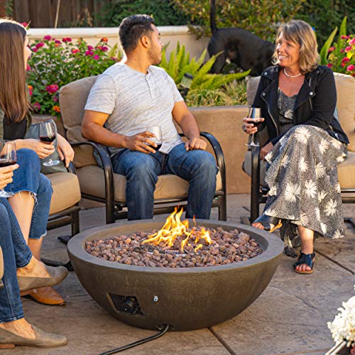 Bond Manufacturing 67504 Mondavi 36" Round 65,000 BTU Faux Concrete Gas Fire Bowl, Height: 12.5", Brown