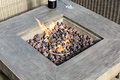 Peaktop HF11501AA Propane Gas Wood Look Square 40,000 BTU Fire Pit Table for Outdoor Patio Garden Backyard Decking with PVC Cover, Lava Rock, 35" x 35", Gray