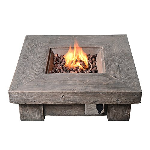 Peaktop HF11501AA Propane Gas Wood Look Square 40,000 BTU Fire Pit Table for Outdoor Patio Garden Backyard Decking with PVC Cover, Lava Rock, 35" x 35", Gray