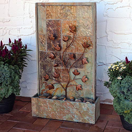 Sunnydaze Outdoor Waterfall Fountain with LED Light - Decorative Climbing Vines - Water Feature for Garden Walls, Fences, Yard, Deck and Patio - 32 Inch Tall