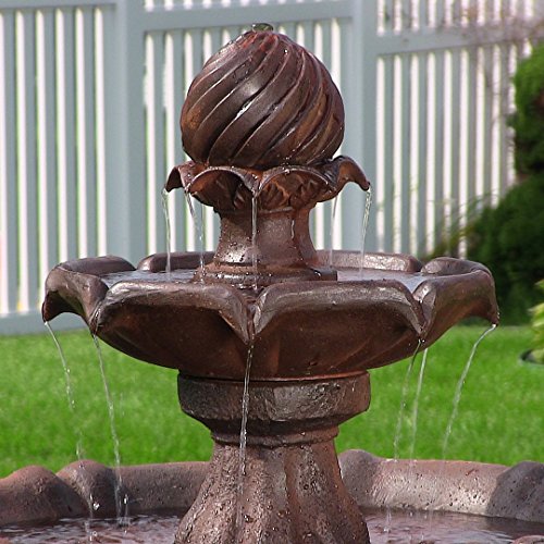 Sunnydaze 2-Tier Solar Powered Outdoor Water Fountain with Battery Backup - Outdoor Garden and Patio Decor Waterfall Feature - Rust Finish - 35 Inch