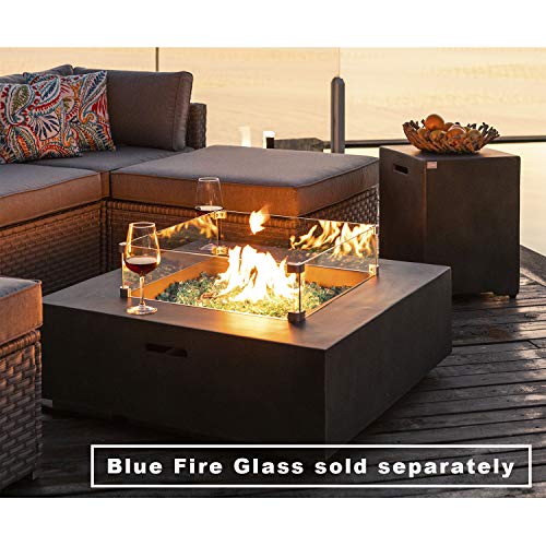 COSIEST 2-Piece Outdoor Propane Firepit Table Set, Gray Faux Stone 35 inches Square Fire Table w 50,000 BTU Stainless Steel Burner, Wind Guard, w Metal Lid 20 Gallon Hideway Tank for Garden, Porch