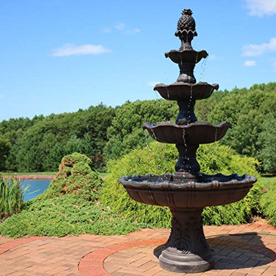 Sunnydaze Grand Courtyard Outdoor Water Fountain - Large 80-Inch Tall Tiered Fountain & Backyard Water Feature - Dark Chestnut