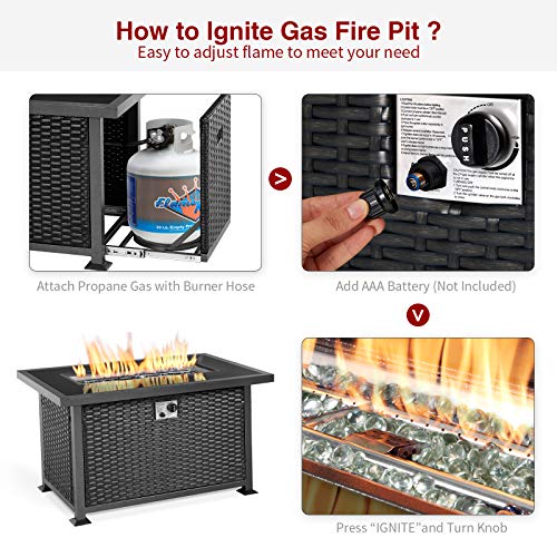 U-MAX Outdoor Propane Gas Fire Pit Table 44 Inch