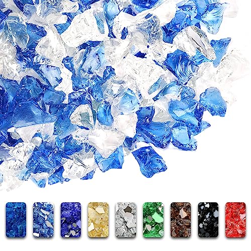 GRISUN Bahama Blend Fire Glass for Fire Pit, 20 Pounds 1/2 Inch Tempered Glass Rocks for Natural or Propane Fireplace, Safe for Outdoors and Indoors Firepit Glass