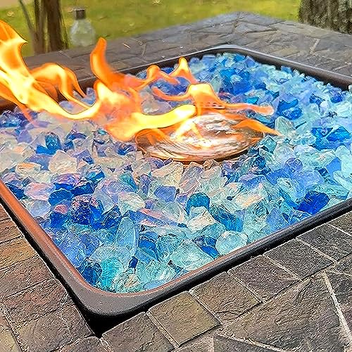 GRISUN Bahama Blend Fire Glass for Fire Pit, 20 Pounds 1/2 Inch Tempered Glass Rocks for Natural or Propane Fireplace, Safe for Outdoors and Indoors Firepit Glass