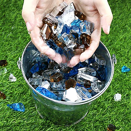 GRISUN 20 Pounds Blended Fire Glass for Fire Pit - 1/2 Inch High Luster Reflective Tempered Glass Rocks for Natural or Propane Fireplace, Safe for Outdoors and Indoors Firepit, Copper, Blue, White