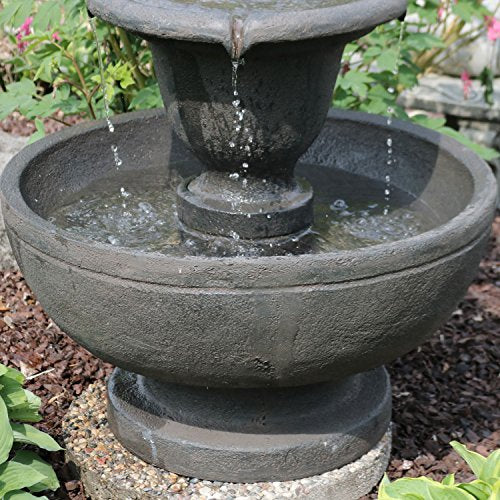 Sunnydaze 25-Inch H Streaming Falls 2-Tier Outdoor Water Fountain - Waterfall Feature for The Yard or Patio - Brown