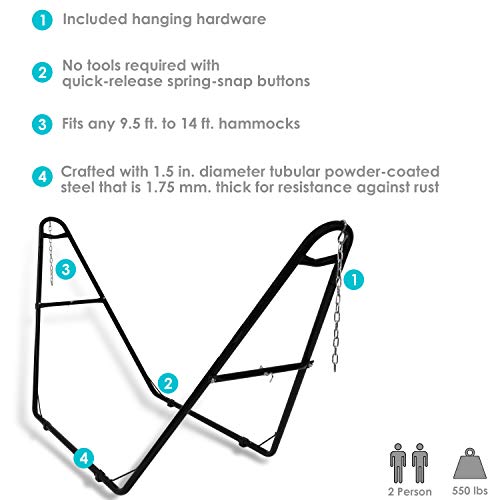 Sunnydaze Universal 2-Person Hammock Stand - 550-Pound Capacity - Heavy-Duty Steel Outdoor Hammock Stand - Fits 9 to 14 Foot Hammocks - Black