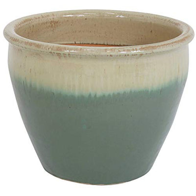 Sunnydaze Chalet 15-Inch Ceramic Indoor/Outdoor Planter - UV- and Frost-Resistant - Seafoam Glaze Finish