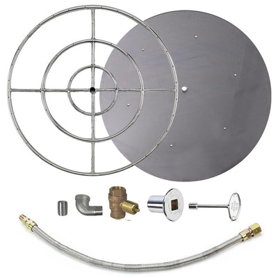 Spotix AFG Match Lit Fire Pit Burner Kit (SS-FR-30KIT-PAN-NG-MSCB), Round, 30-Inch Burner, 36-Inch Flat Pan, Natural Gas, Polished Chrome, with Flange, Key, Valve, Flex Line and Fittings