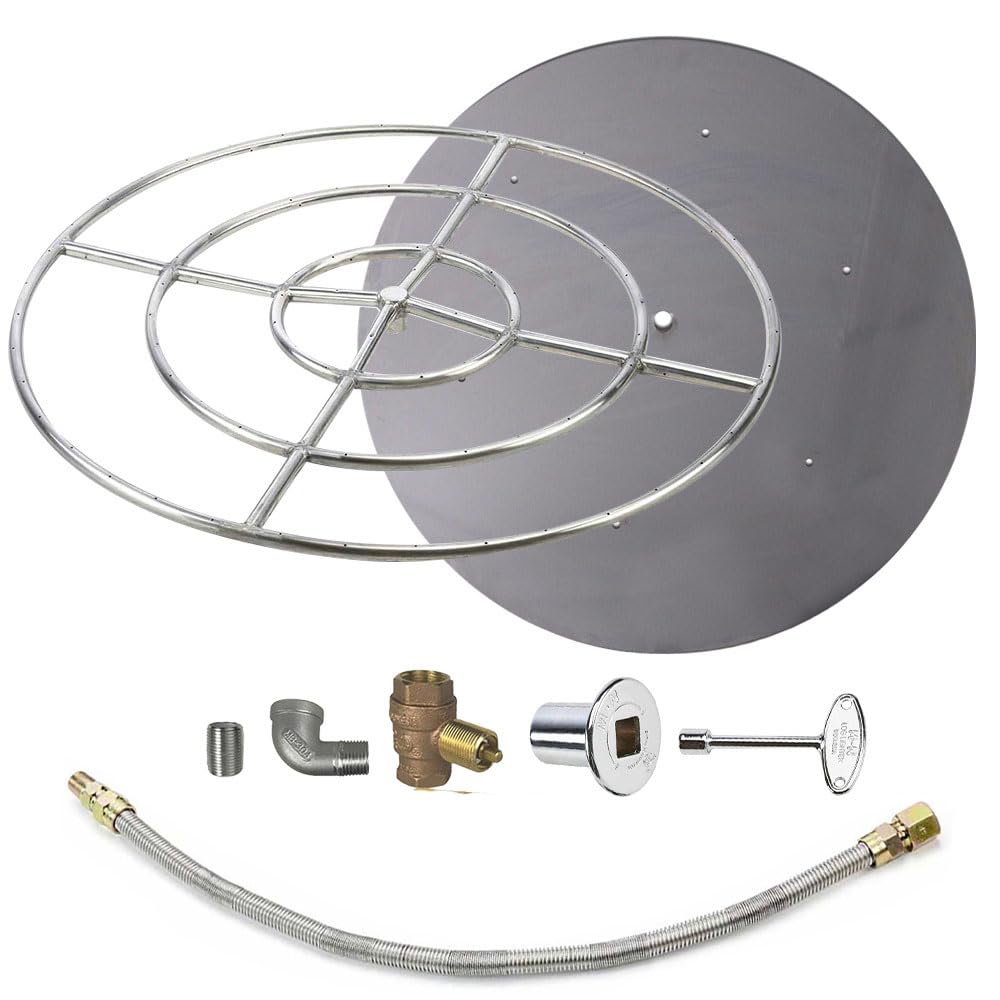 Spotix HPC Match Lit Fire Pit Burner Kit (FPS36HCKIT-PAN-NG-MSCB), Round, 36-Inch Burner, 42-Inch Flat Pan, Natural Gas, Polished Chrome, with Flange, Key, Valve, Flex Line and Fittings