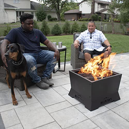 Blue Sky Outdoor Living Square Steel Peak Smokeless Patio Fire Pit, Removable Ash Catch, Black