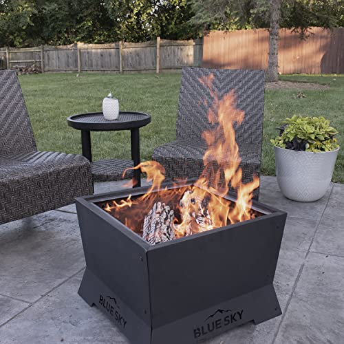 Blue Sky Outdoor Living Square Steel Peak Smokeless Patio Fire Pit, Removable Ash Catch, Black