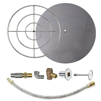 Spotix AFG Match Lit Fire Pit Burner Kit (SS-FR-36KIT-PAN-LP-MSCB), Round, 36-Inch Burner, 42-Inch Flat Pan, Propane, Polished Chrome, with Flange, Key, Valve, Flex Line and Fittings