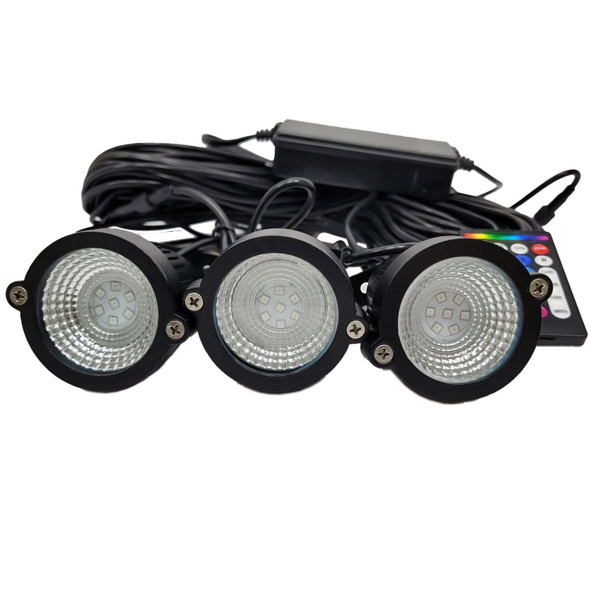 Custom Pro G2 PondPrism Premium Smart- Universal Pond Fountain 3-Light KIT - 36 W LED Solid or Color Changing with Remote | 100 ft cd | Smart Control with Phone APP | 2 Year USA Backed Warranty!
