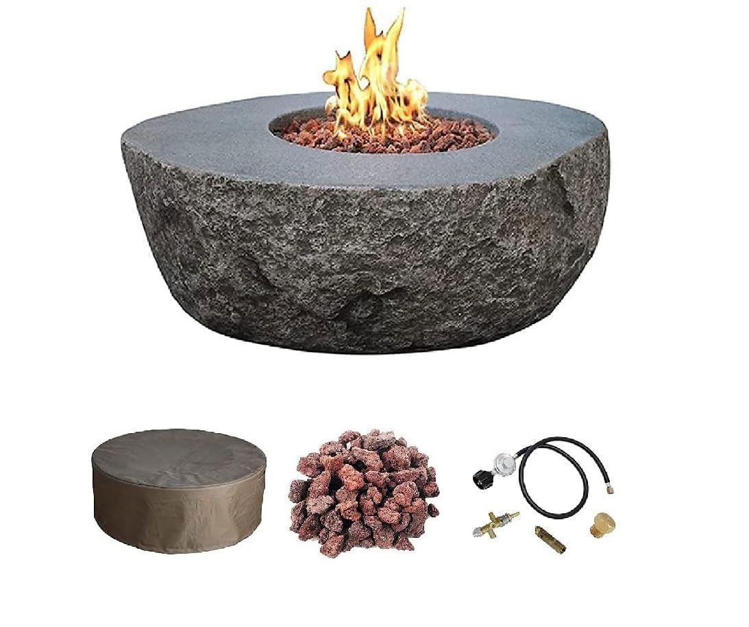 Elementi | Boulder Gas Fire Pit Cast Concrete Semi-Round Fire Table